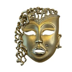 Women’s Masquerade Face Mask Gold Tone Brooch Pin